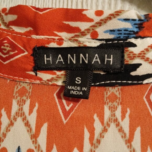 Hannah Women's Size S Red Colorful Button-Up Collared Blouse Roll Tab Sleeve - Picture 4 of 11